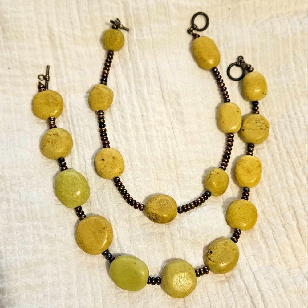Unique Yellow Turquoise & Copper Chockers